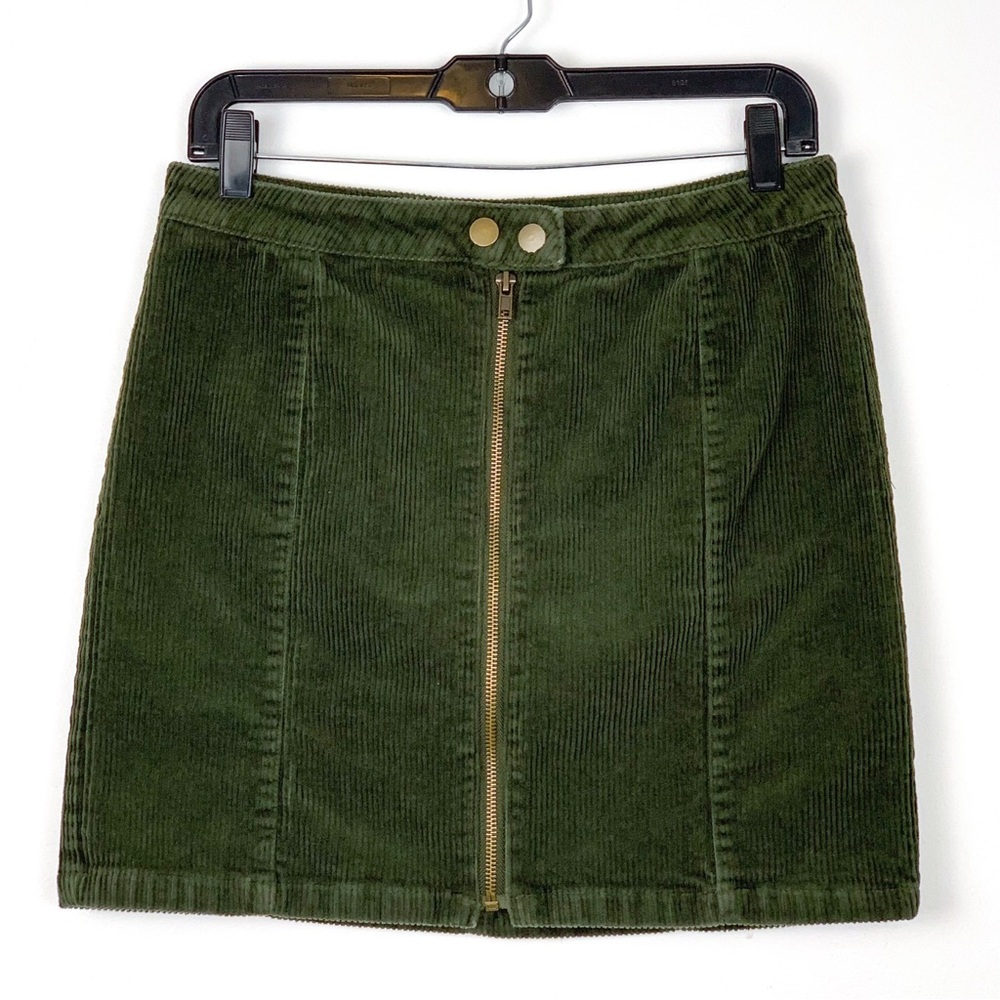 Blue Spice corduroy miniskirt forest green skirt with full-front zipper size 9